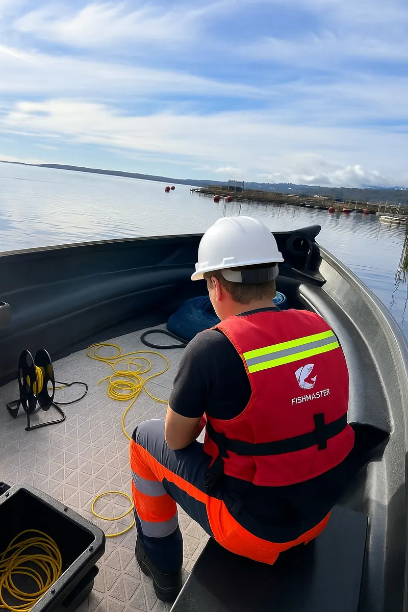 Operario FISHMASTER en embarcación de trabajo